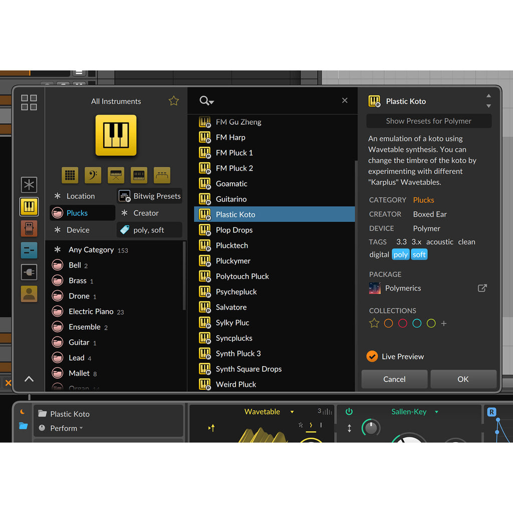 Bitwig Studio Producer 5 music production software interface with digital audio tracks and mixing controls.
