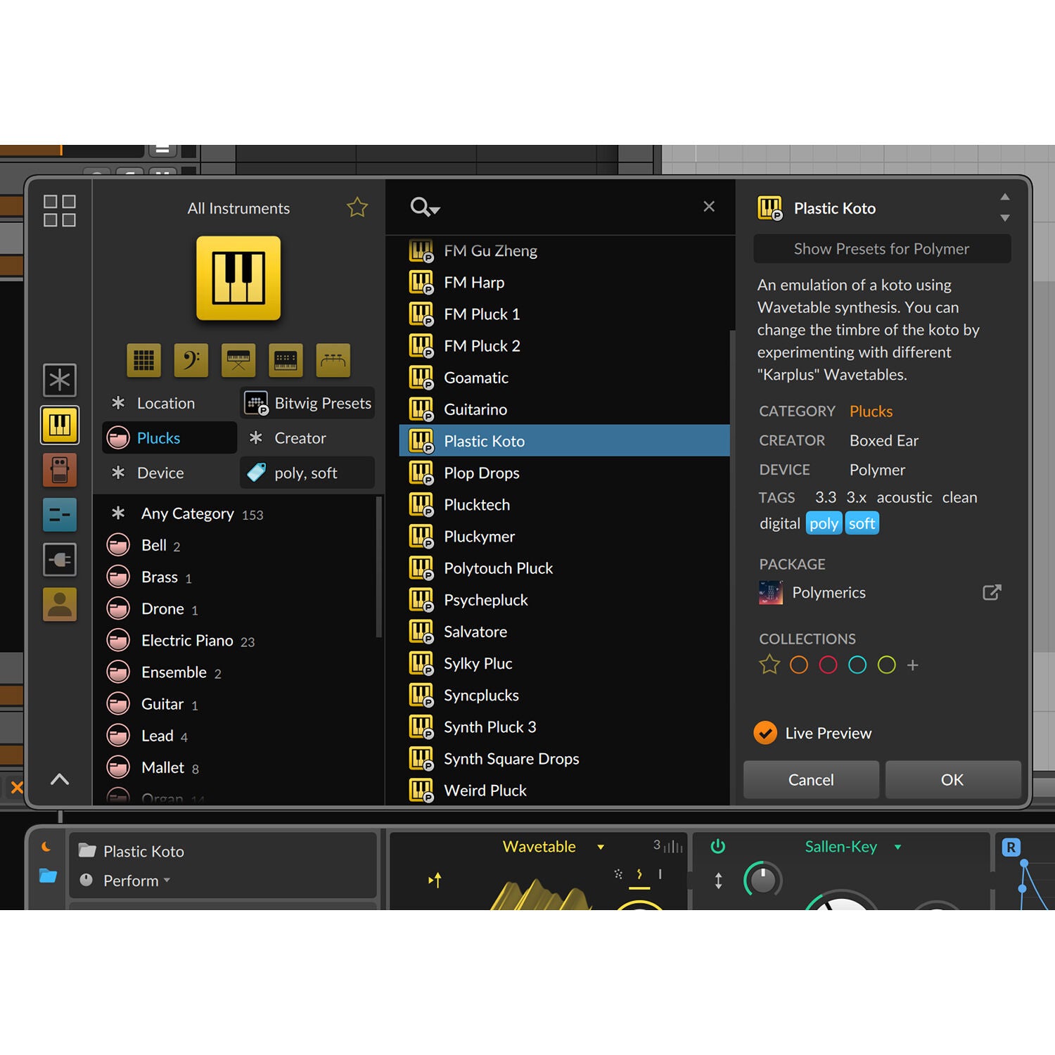 Bitwig Studio Producer 5 music production software interface with digital audio tracks and mixing controls.