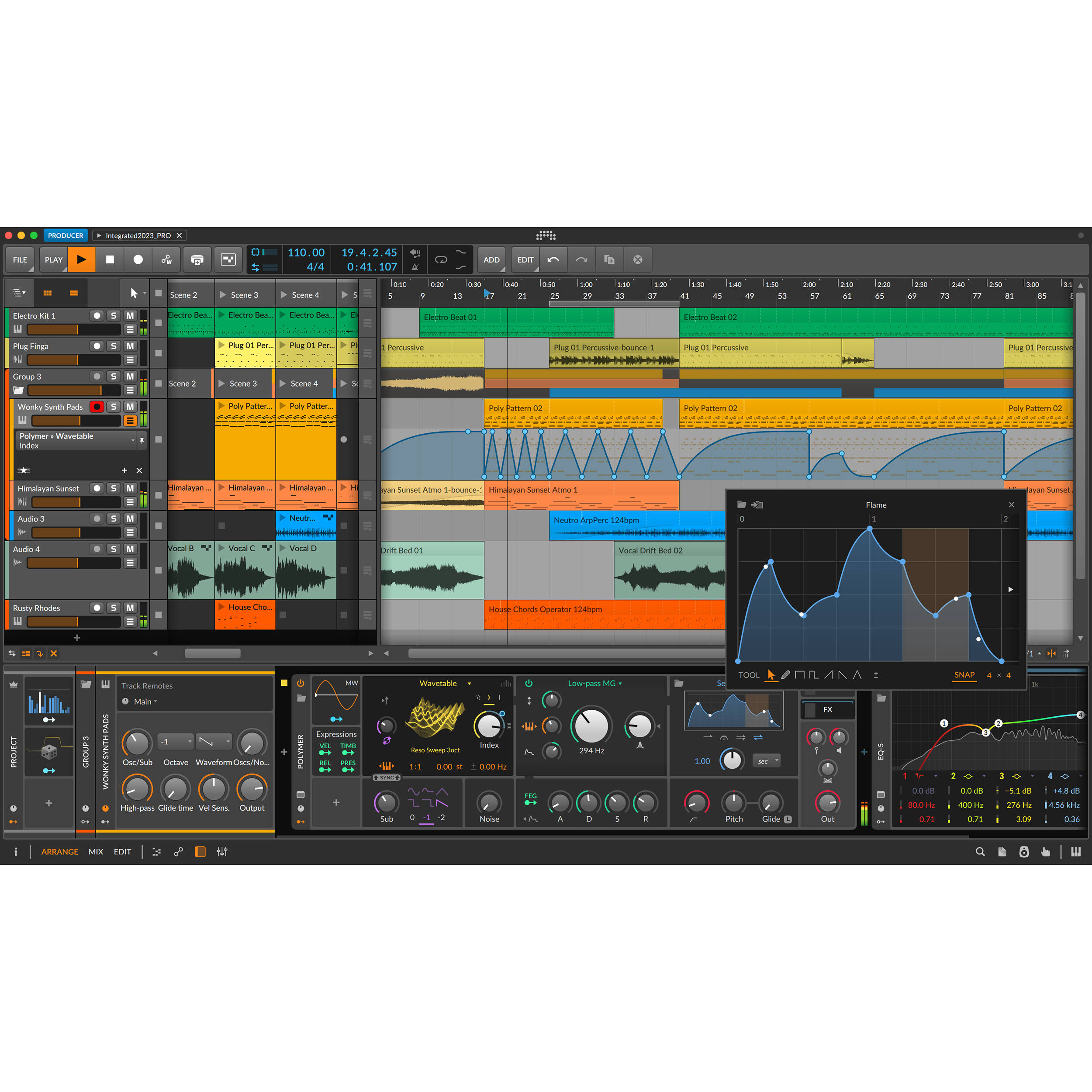 Bitwig Studio Producer 5 music production software interface with digital audio tracks and mixing controls visible.