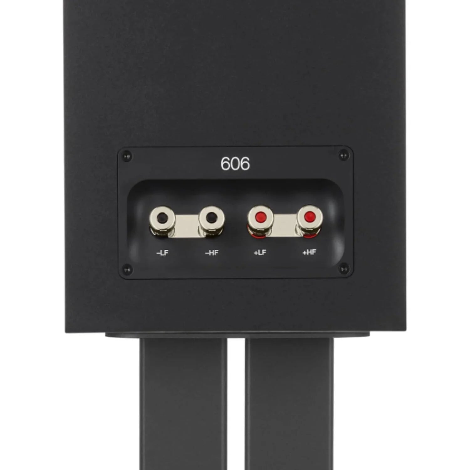 Bowers & Wilkins 606 S3 passive bookshelf speakers with black finish, showcasing their sleek design and front grille.