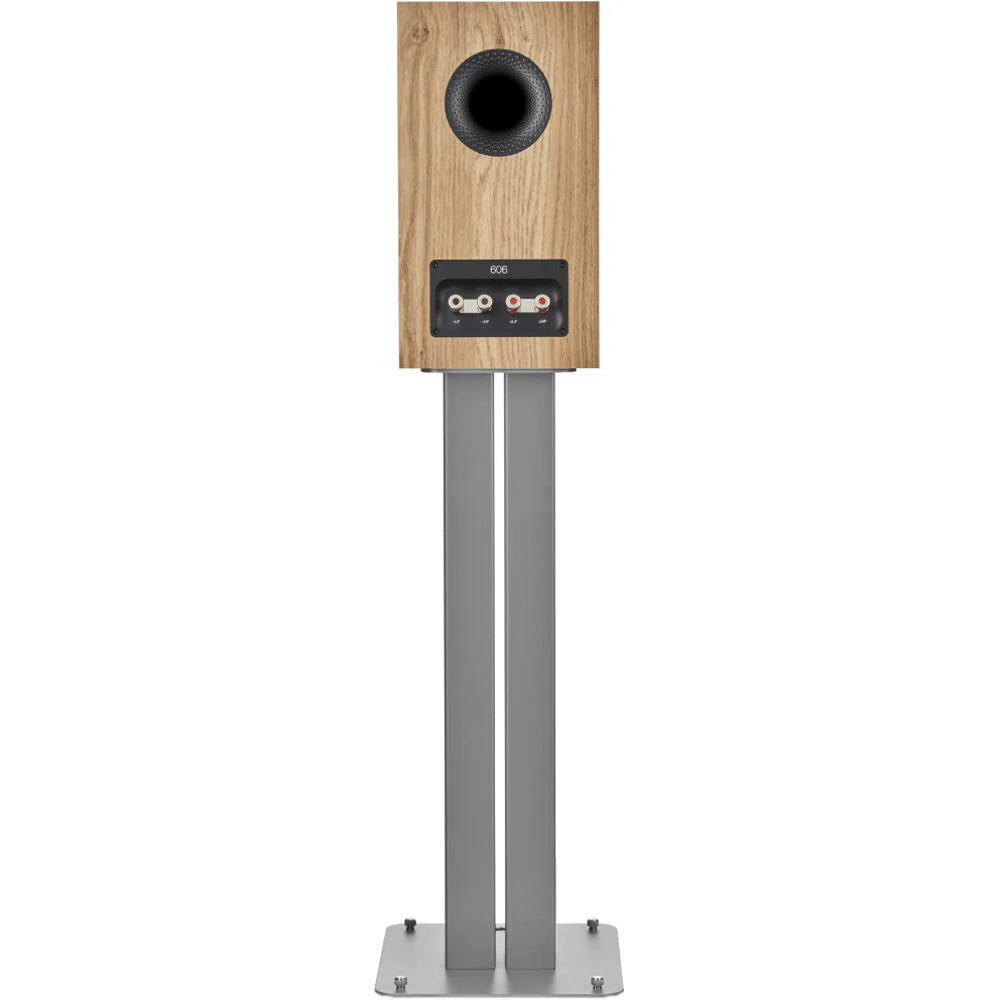 Bowers & Wilkins 606 S3 passive bookshelf speakers with black finish, showing the front grille and sleek design.