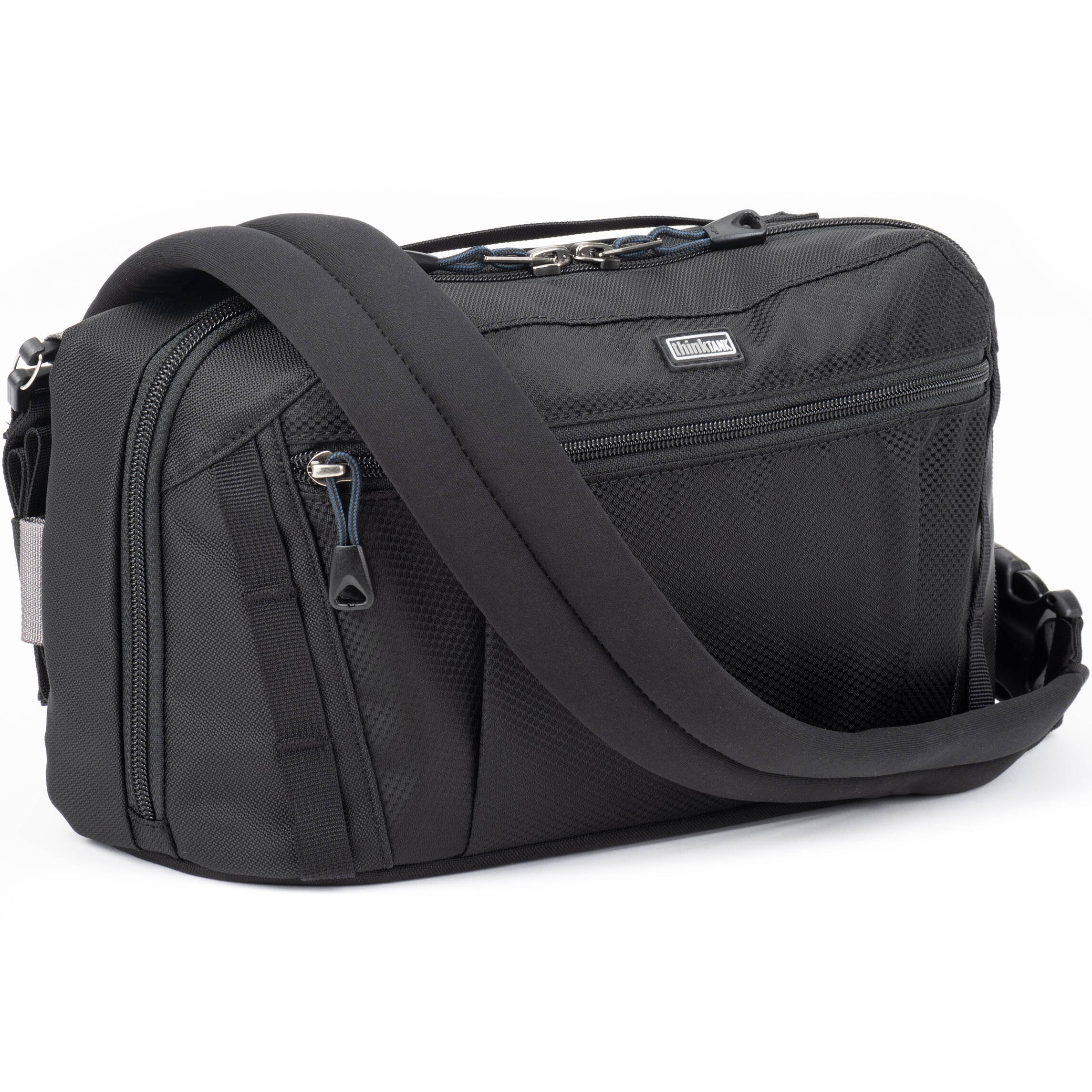 Think Tank PressPass video equipment bag with padded compartments and adjustable straps for professional gear transport.