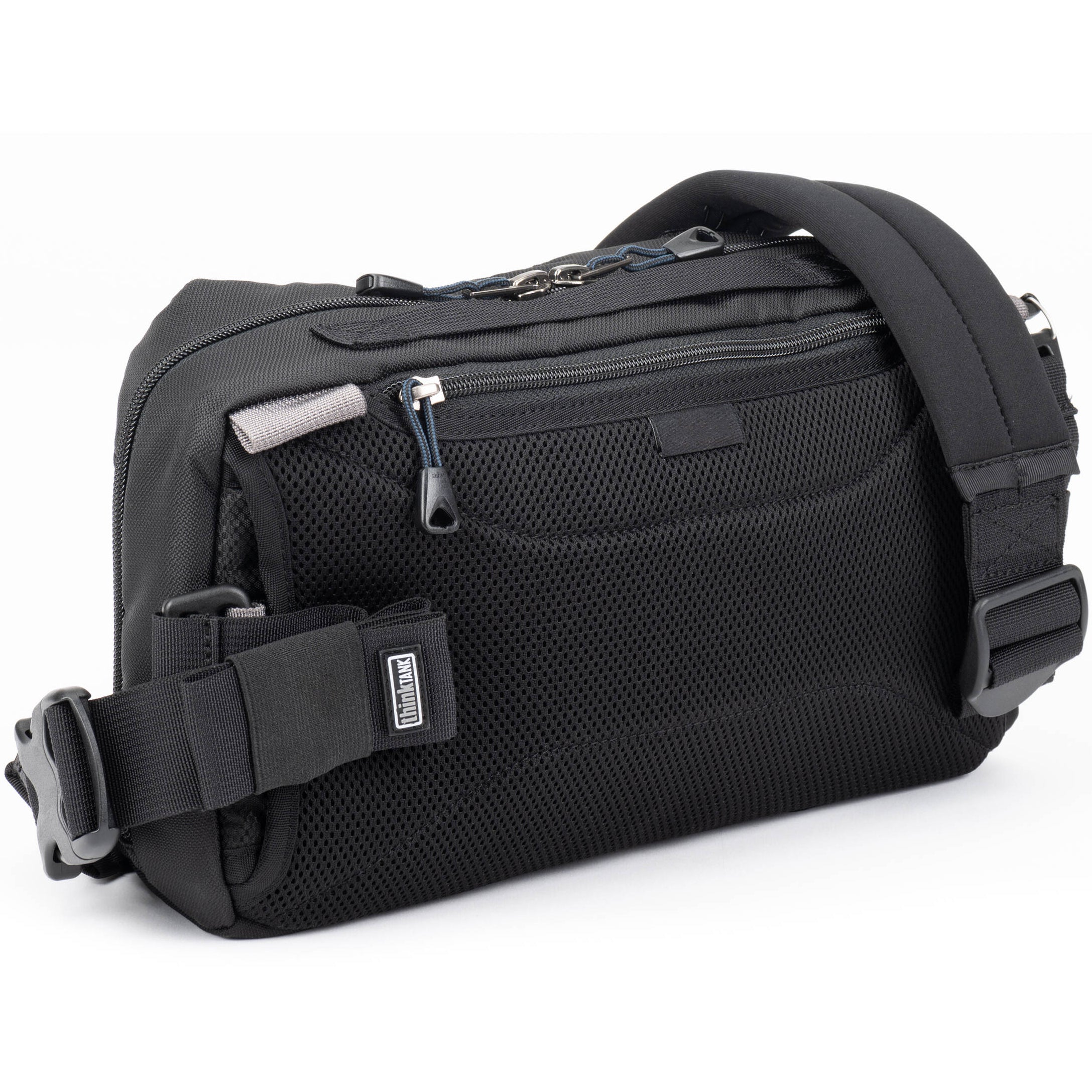 Think Tank PressPass video equipment bag with padded compartments and adjustable straps for professional camera gear storage.
