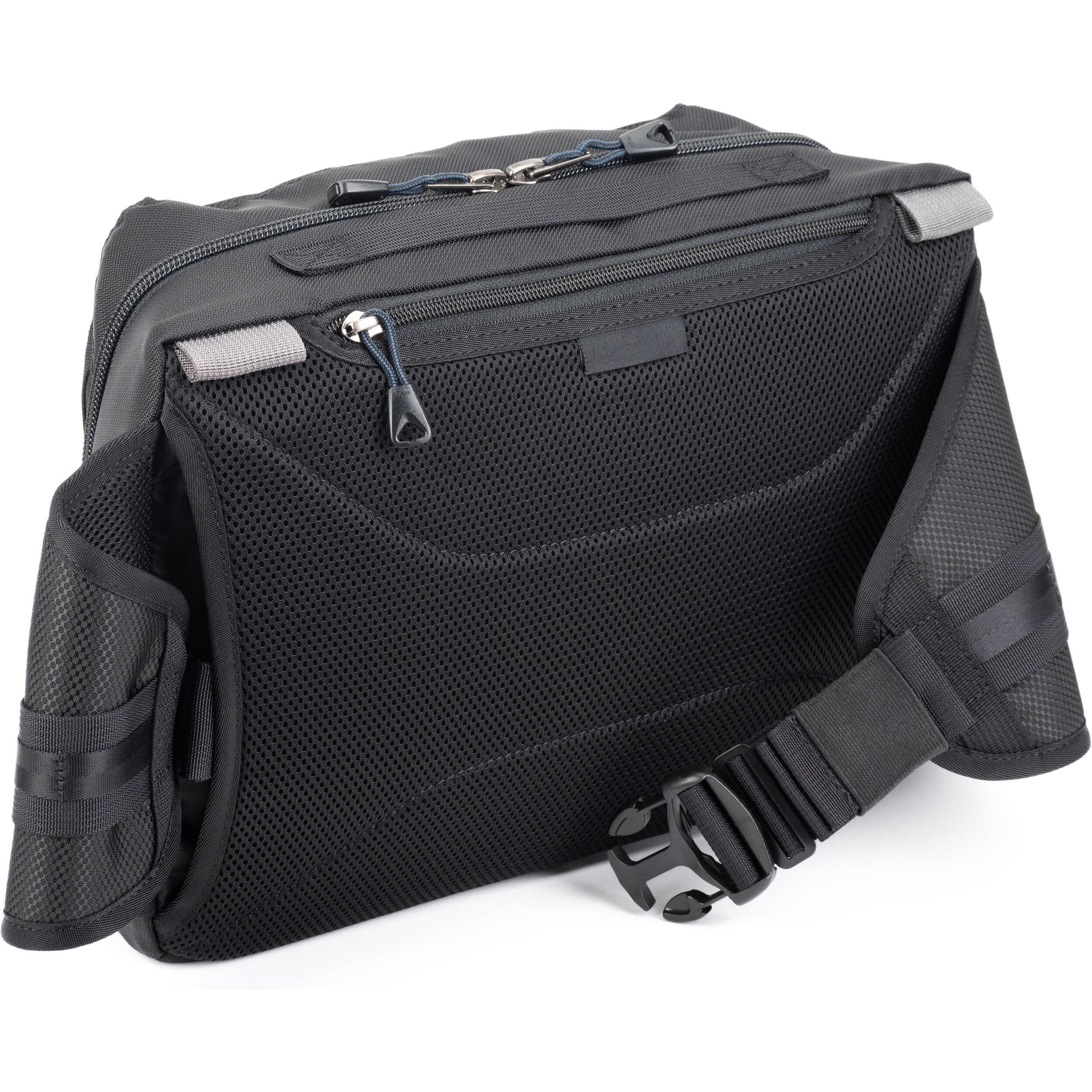 Think Tank PressPass video equipment bag with padded compartments and adjustable straps for professional camera gear storage.
