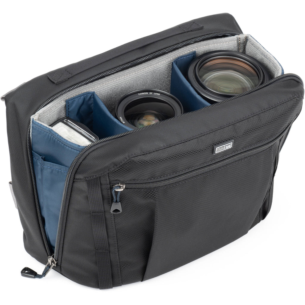 Think Tank PressPass video equipment bag with padded compartments for camera gear and accessories.