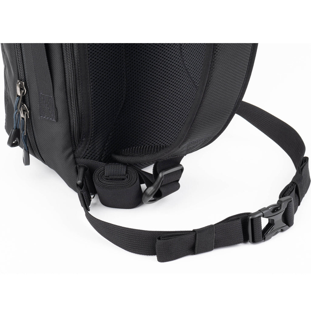 Think Tank PressPass Sling Bag for video equipment, black compact bag with adjustable strap and multiple compartments.