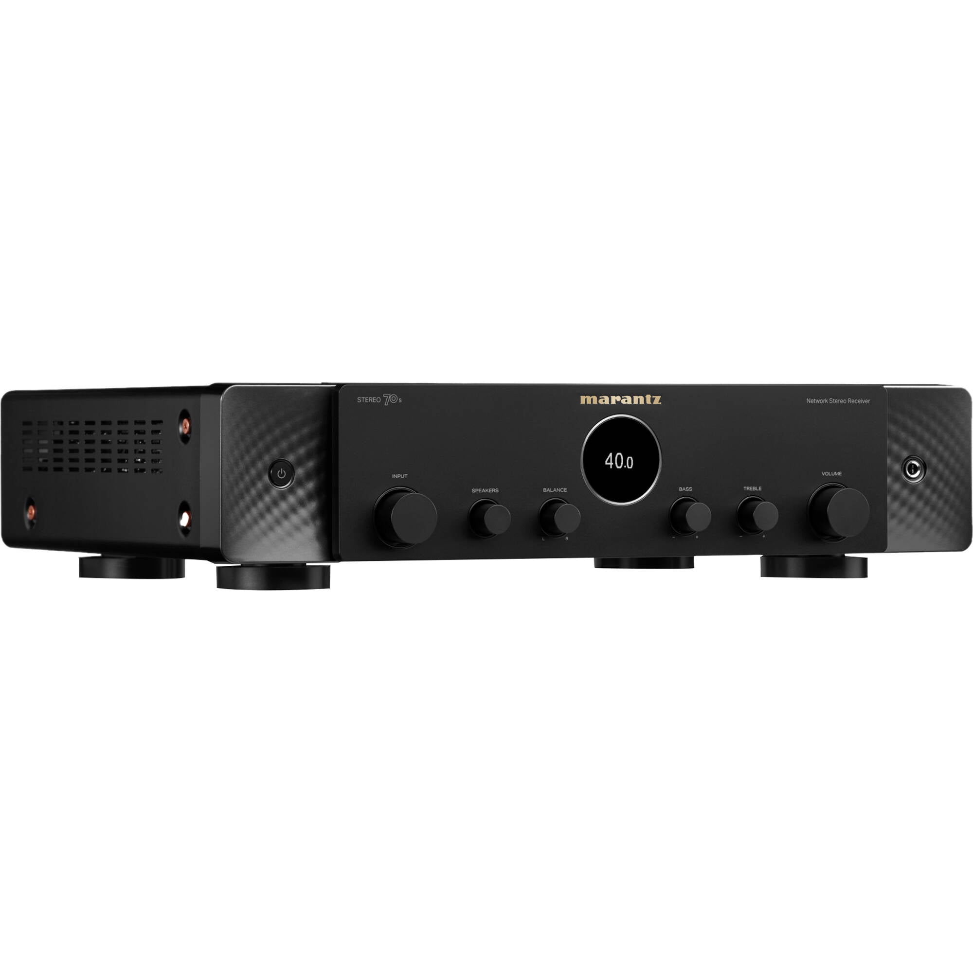 Marantz Stereo amplifier from the 1970s with silver faceplate and control knobs, vintage audio equipment for high-quality sound.