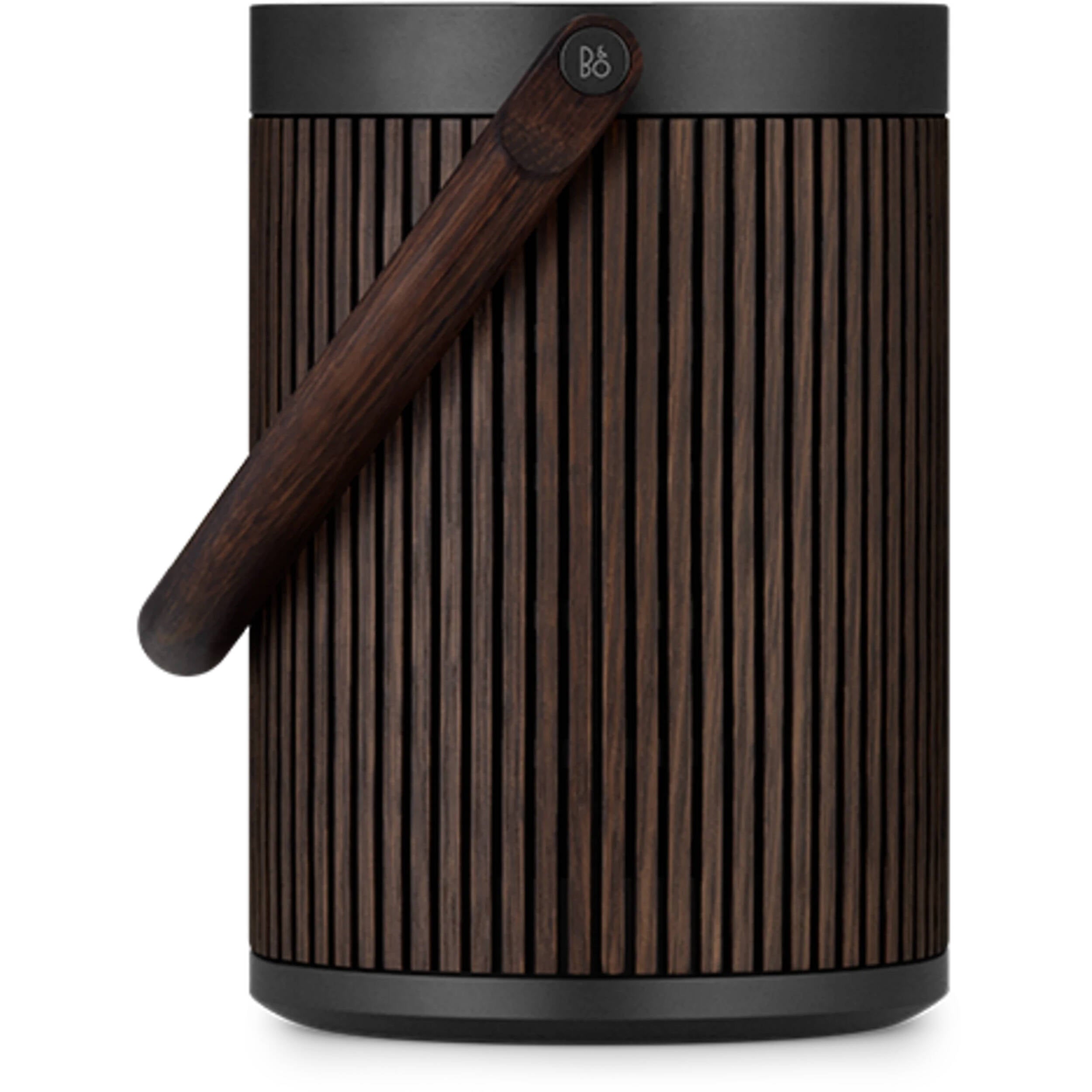 Bang & Olufsen Beosound A5 portable speaker with sleek design, fabric covering, and control buttons on top.
