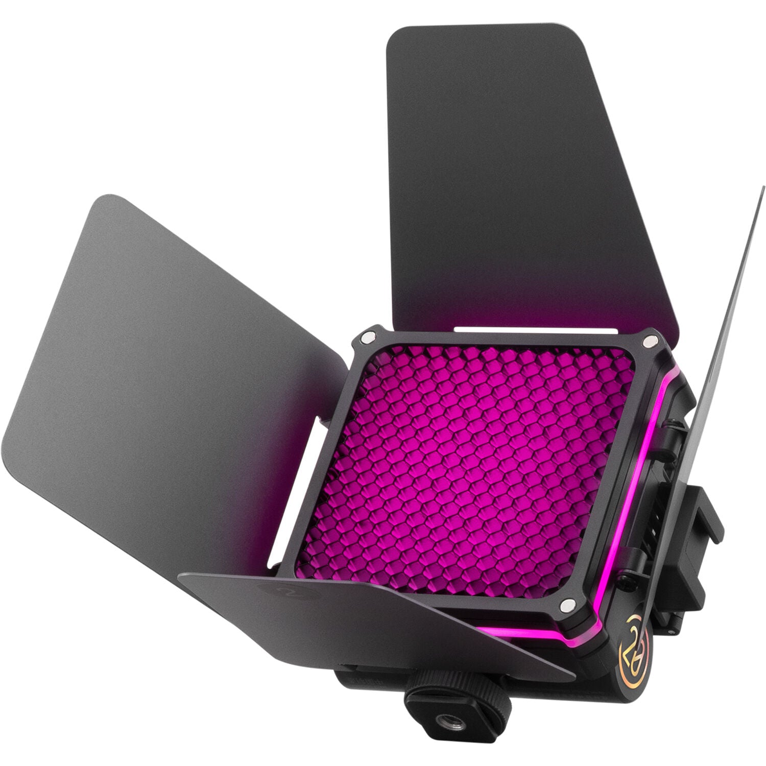 Zhiyun Fiveray M20C RGB Lights combo showing colorful LED lights and control panel for versatile lighting applications.