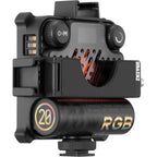 Zhiyun Fiveray M20C RGB lights combo showing portable LED panel with adjustable color and brightness settings.