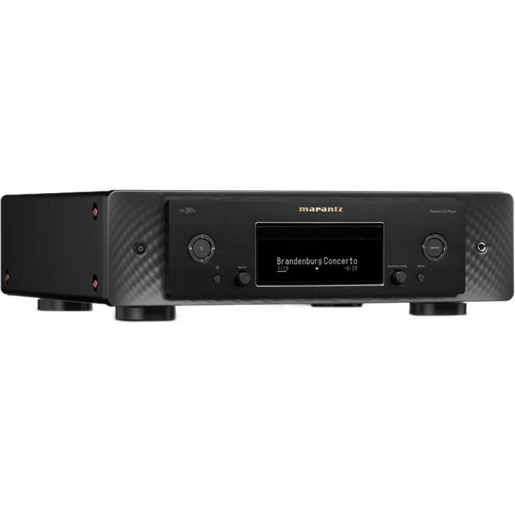 Marantz CD 50n portable music player with digital display and sleek design, featuring control buttons and headphone jack.