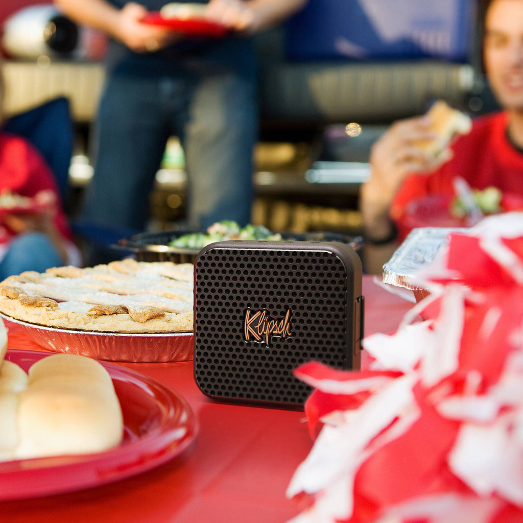 Klipsch Austin portable speaker with sleek black design and built-in handle for on-the-go music listening.
