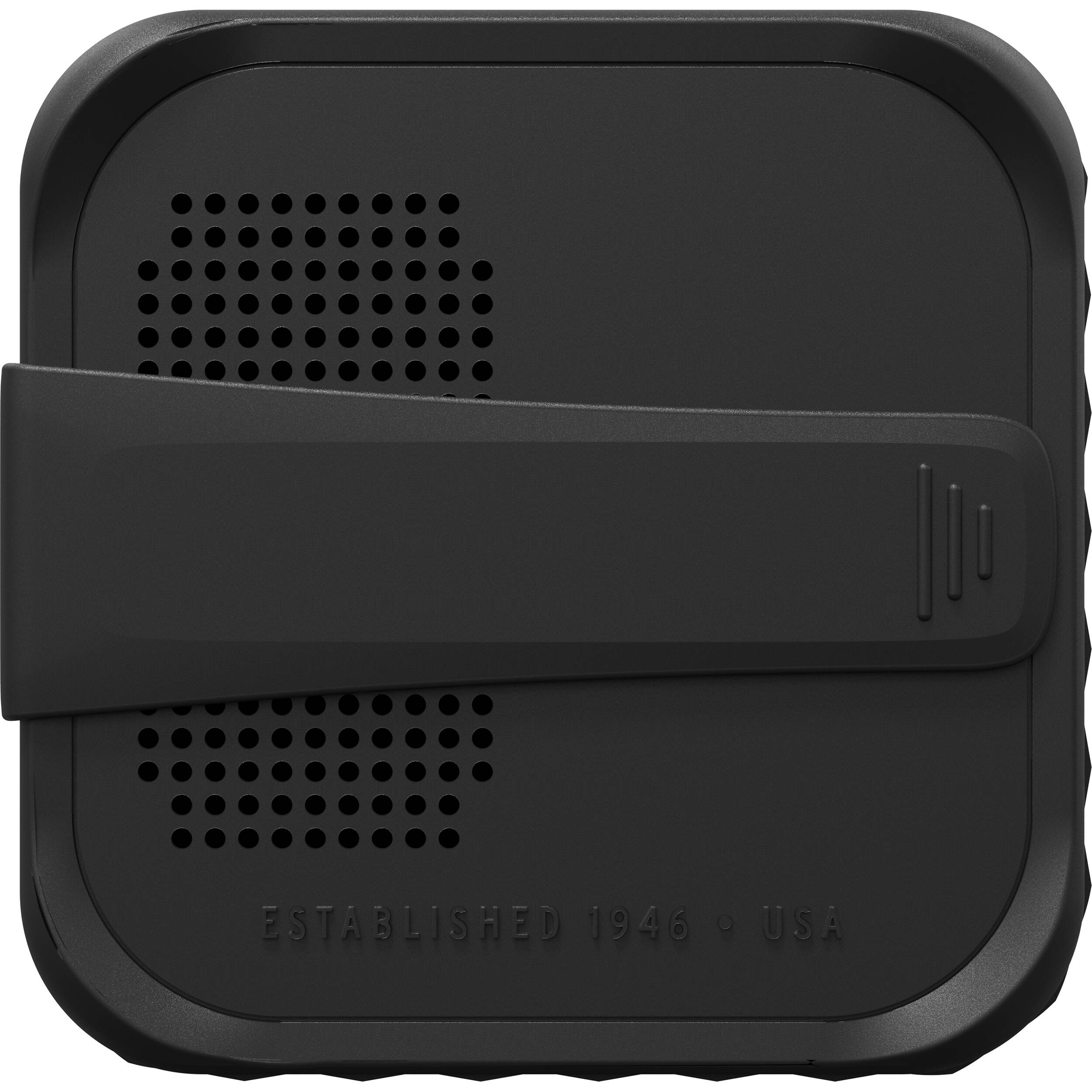 Klipsch Austin portable speaker with black design, compact size, and textured grille for premium sound on the go.