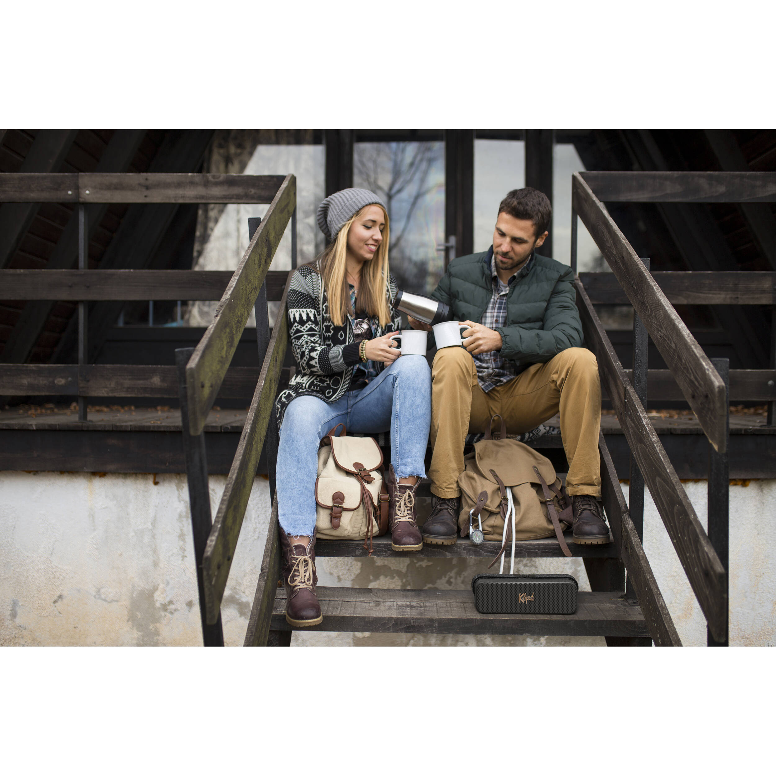 Klipsch Detroit portable speakers in sleek design, showcasing compact size and premium build quality.