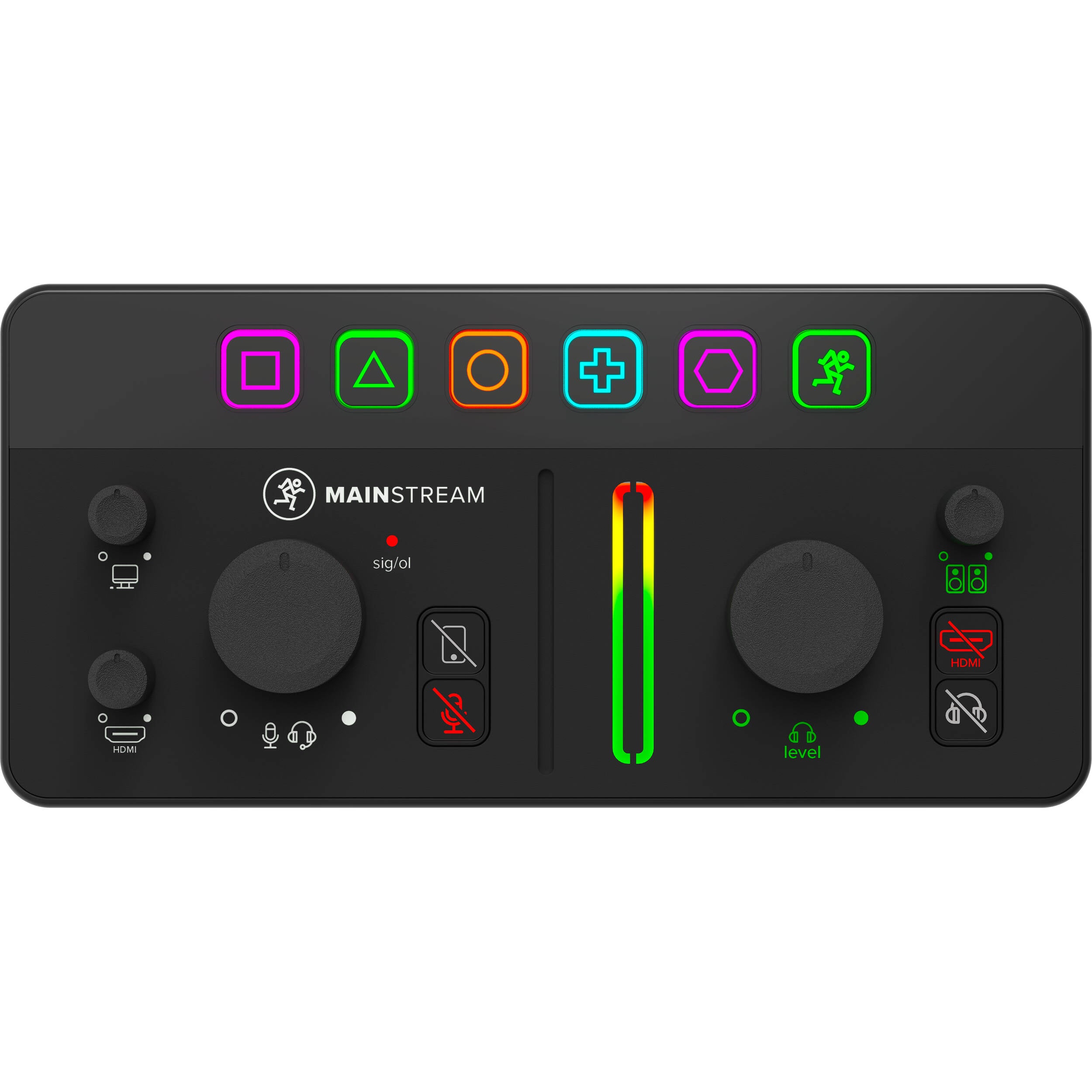 Mackie MainStream video streaming device with control buttons and display screen, designed for professional streaming setups