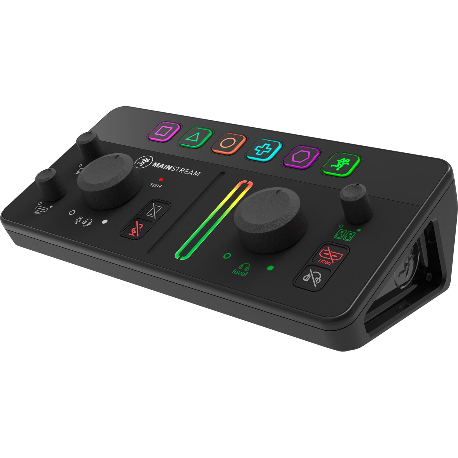 Mackie MainStream video streaming device with control panel and display, designed for professional broadcasting and live streaming.