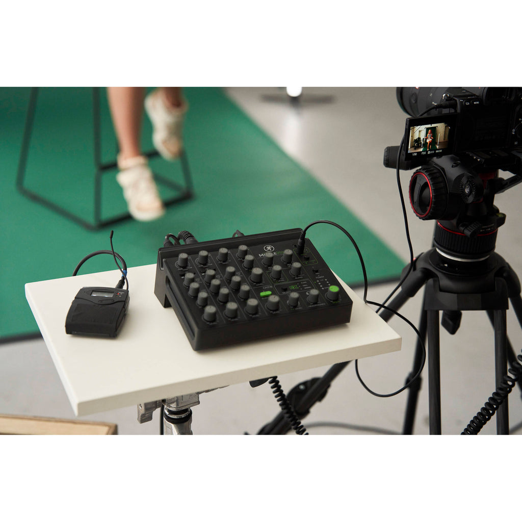 Mackie MobileMix video streaming mixer with multiple input channels and control knobs for live streaming setups.