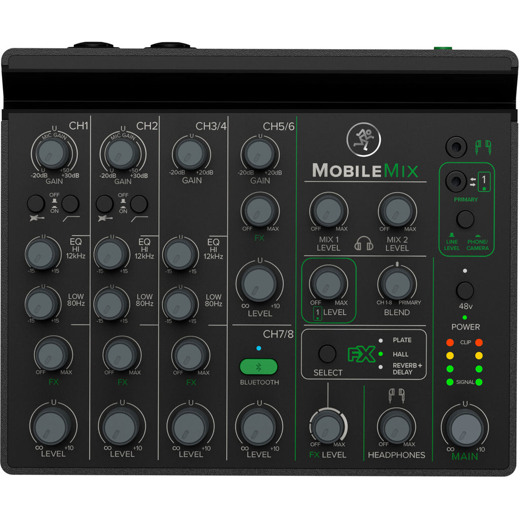 Mackie MobileMix video streaming mixer with multiple input channels and control knobs for professional audio and video setup.