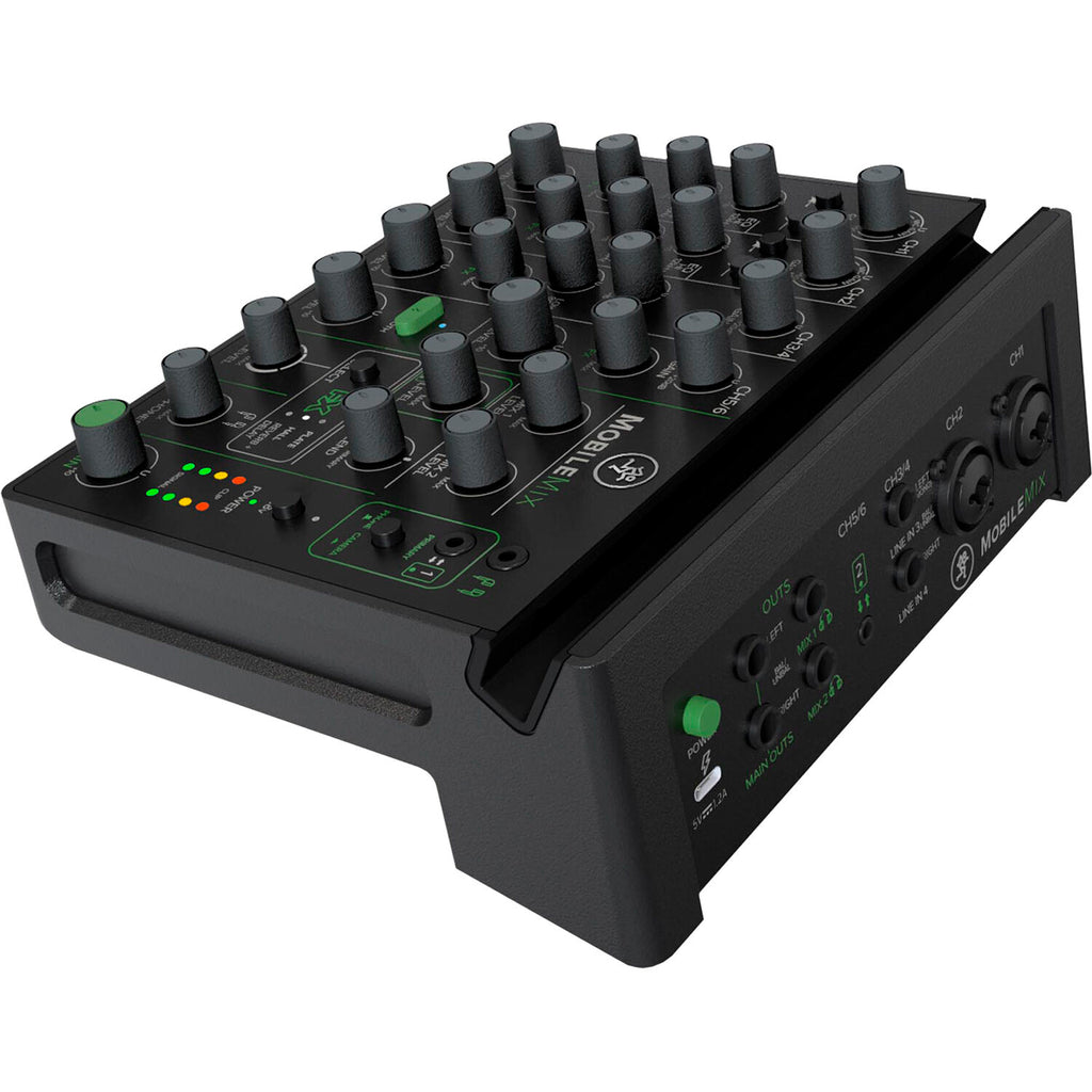 Mackie MobileMix video streaming mixer with multiple input controls and compact design for portable live streaming setups.