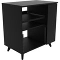 Glorious Modular Side Rack for DJ tables and furniture, showing a sleek black metal frame with adjustable shelves.