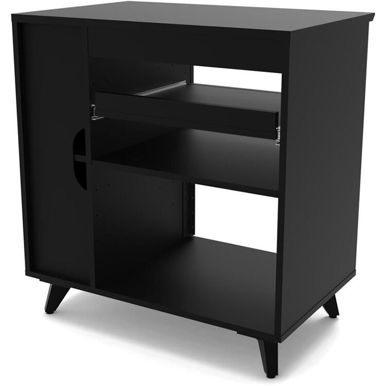 Glorious Modular Side Rack for DJ tables and furniture, featuring a sleek metal design and multiple storage compartments.