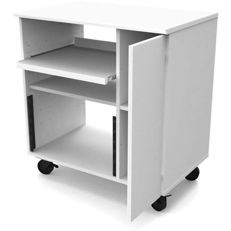Glorious Modular Side Rack for DJ tables and furniture, featuring a sturdy metal frame with adjustable shelving for audio equipment.