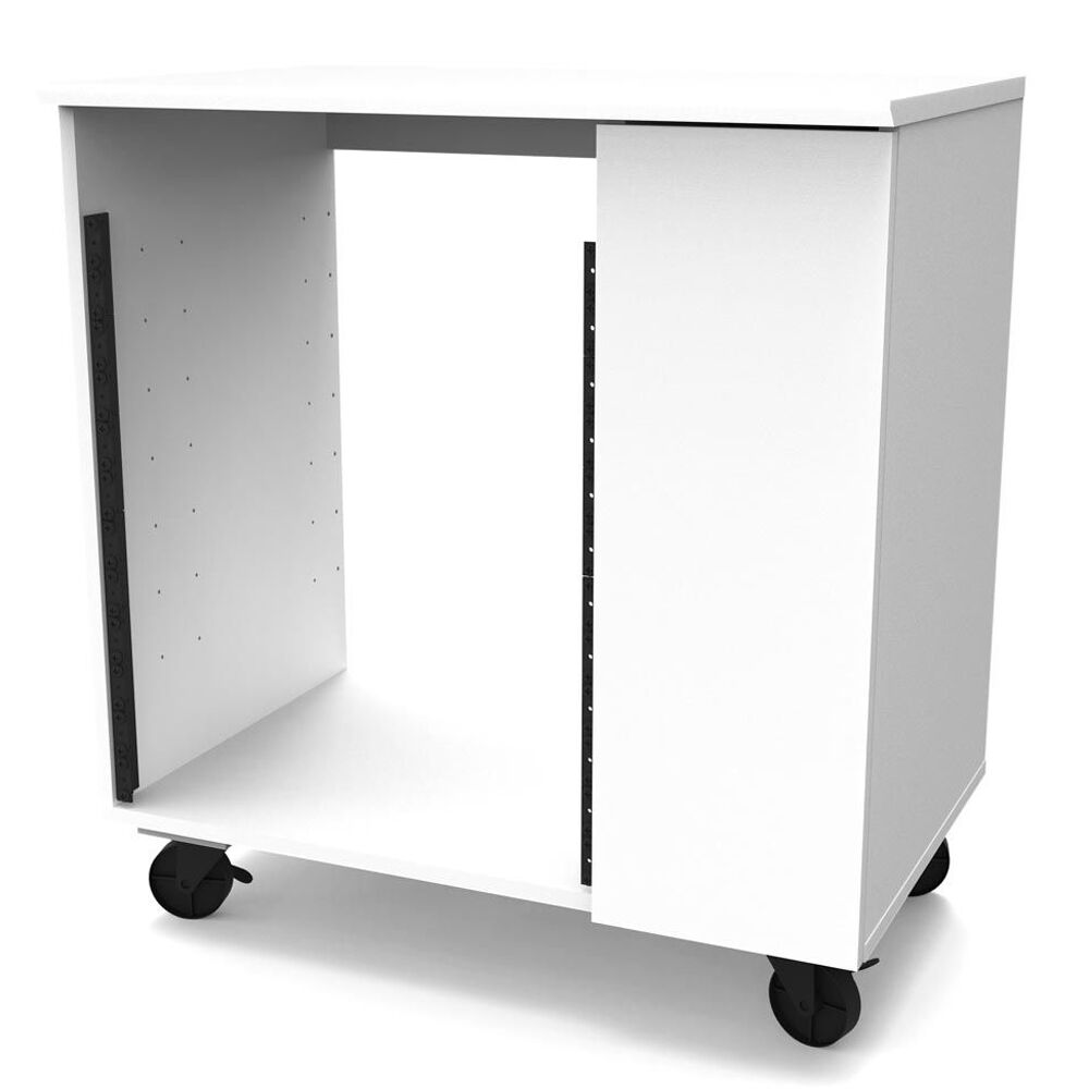 Glorious Modular Side Rack for DJ tables, showing a sleek black metal frame with adjustable shelves for audio equipment storage.