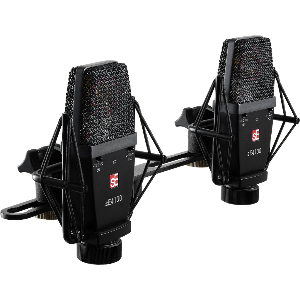 sE Electronics sE4100 condenser microphone with metal grille and shock mount for studio recording and vocals.