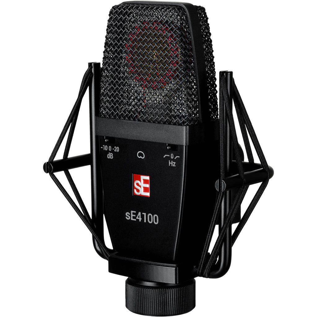 sE Electronics sE4100 condenser microphone with shock mount and cable, ideal for studio recording and professional audio.