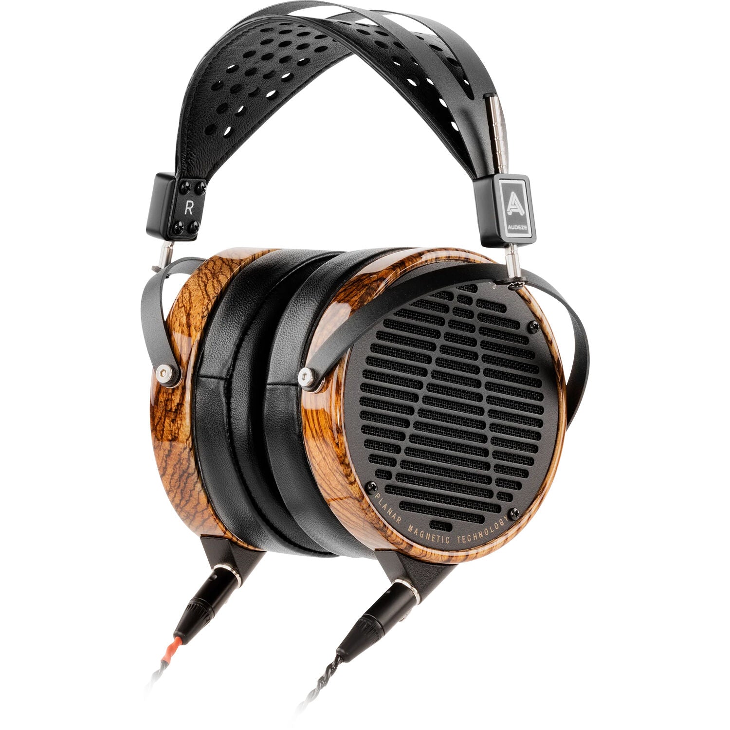Audeze LCD-3 leather wired headphones with large ear cups and headband, showcasing premium audio design and craftsmanship.