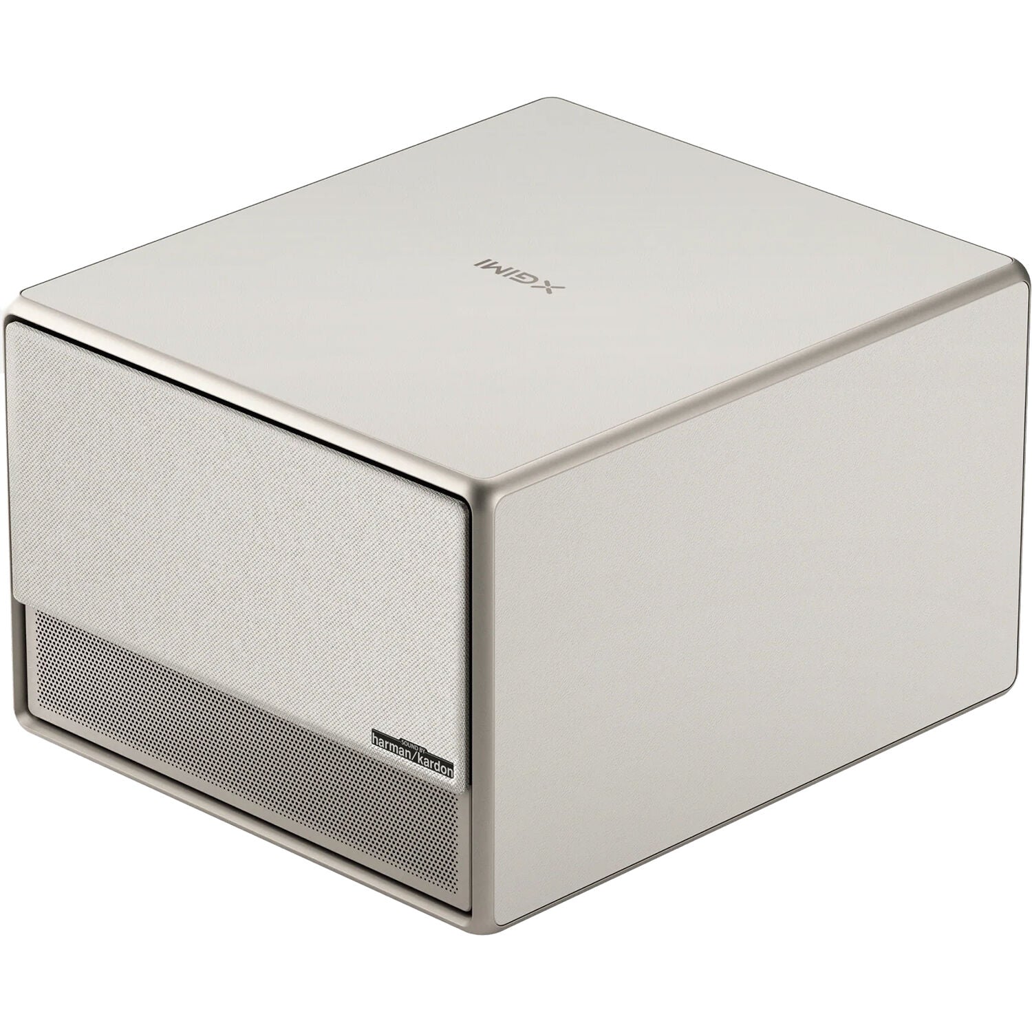 Xgimi Horizon Ultra projector displaying a vibrant image on a wall in a modern living room setting.