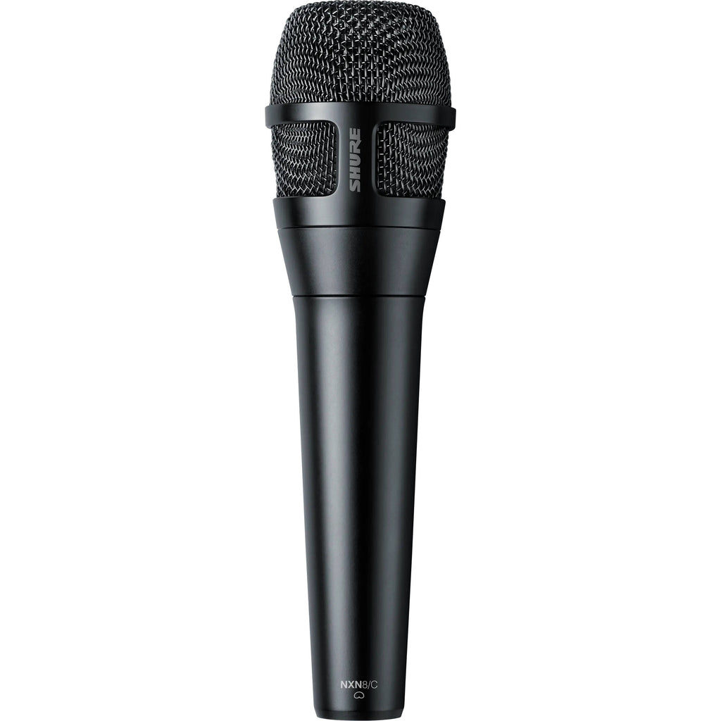 Shure Nexadyne 8/C dynamic microphone with black grille and body, designed for professional audio use.