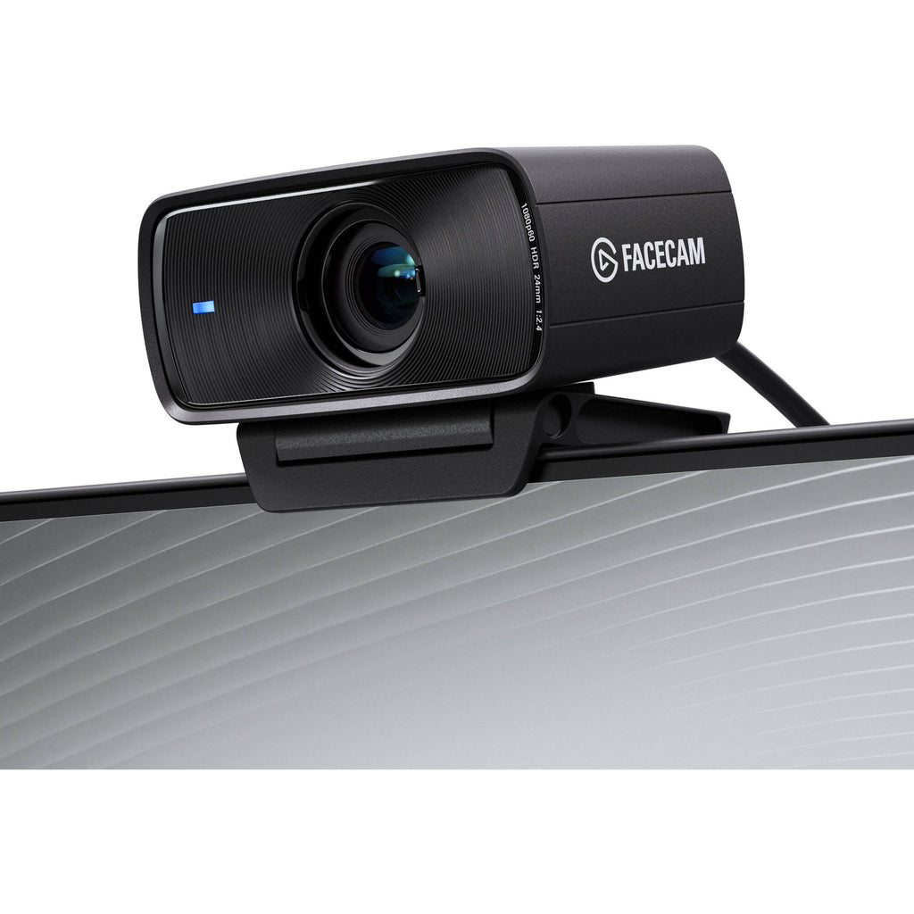Elgato Facecam MK2 video camera with sleek black design, featuring lens and built-in microphone for high-quality streaming and recording.