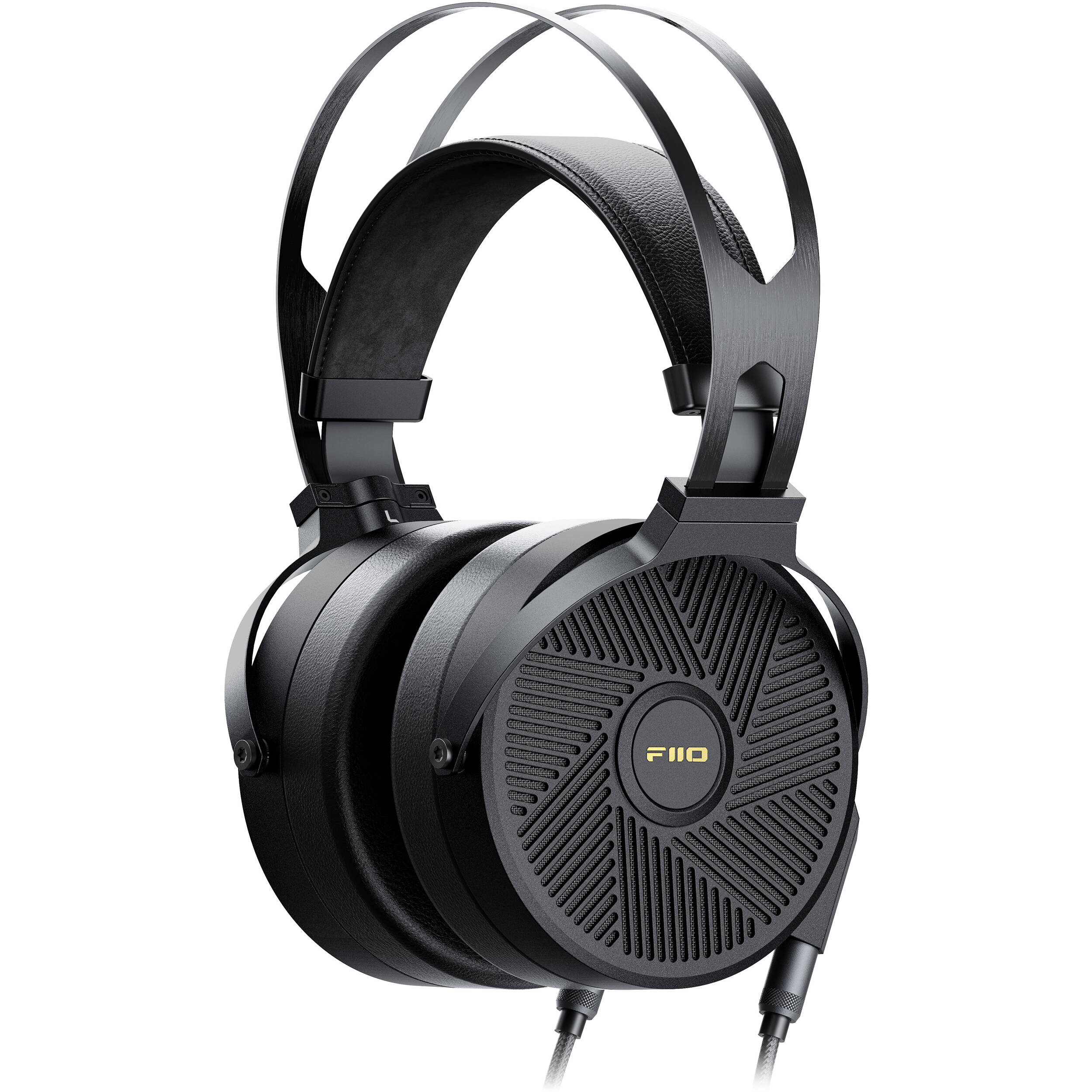 FiiO FT5 wired headphones with black earbuds and inline remote, designed for clear audio and comfortable fit.