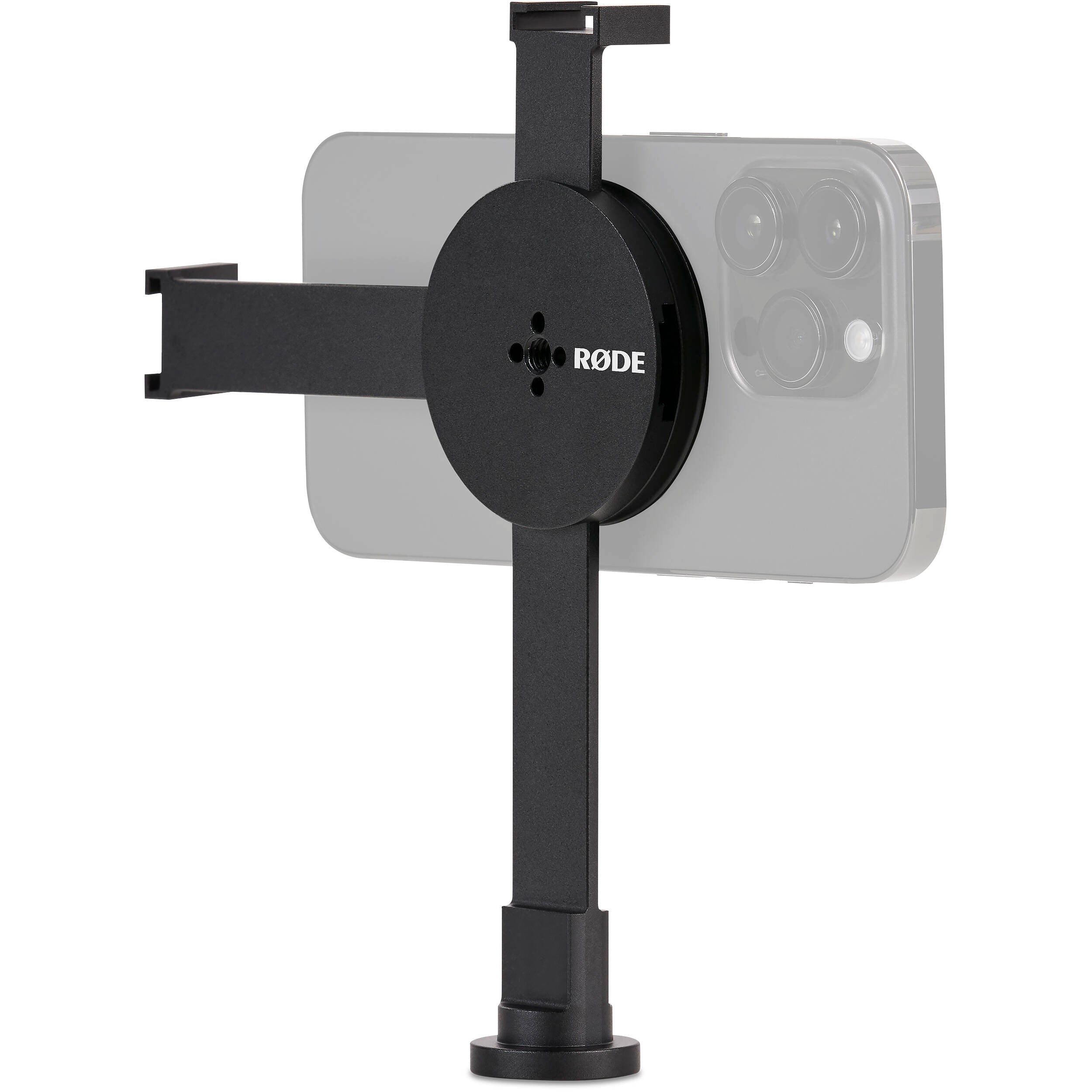 Rode Magnetic Mount attached to a tripod for secure microphone and camera support in professional audio and video setups.