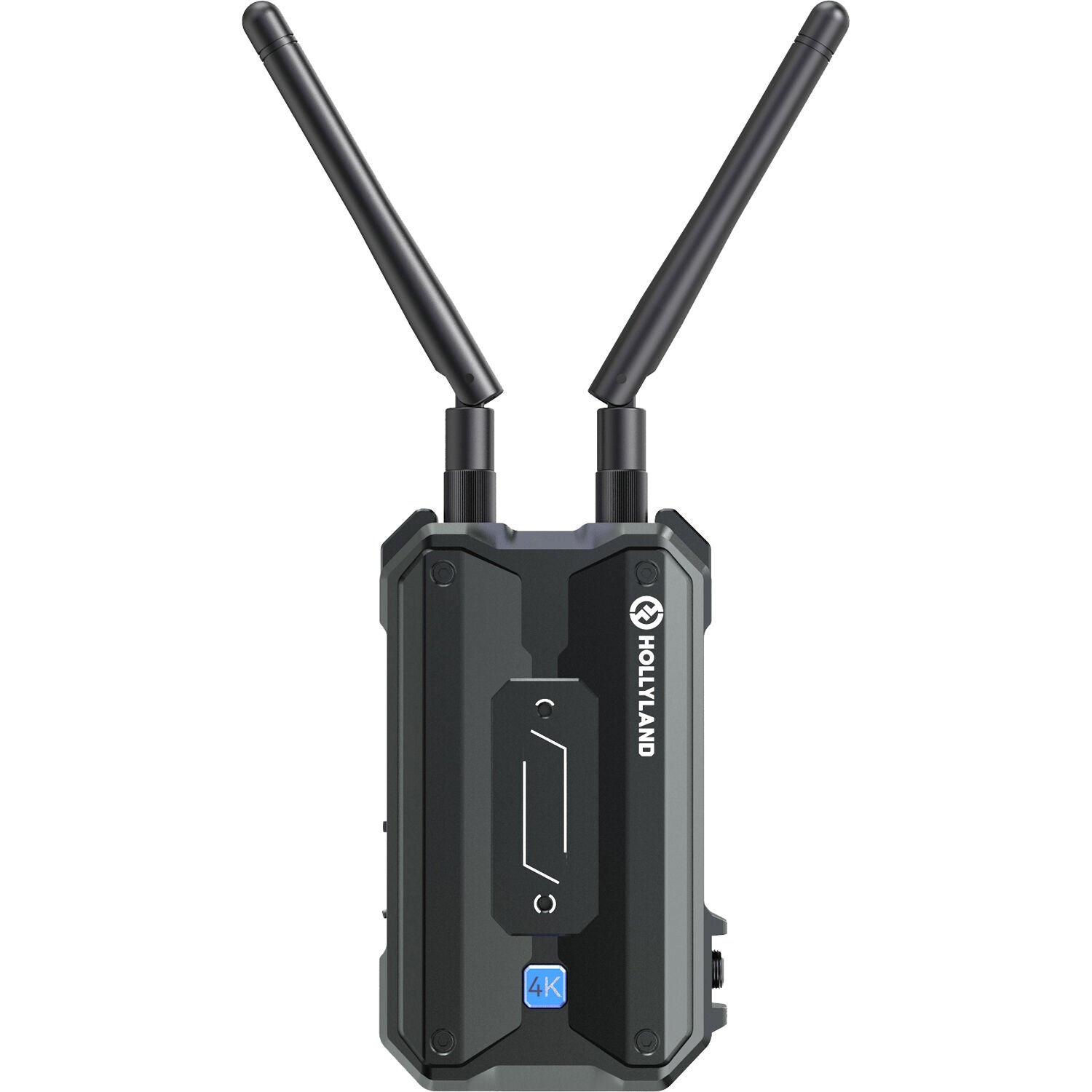 Hollyland Pyro H wireless video receiver connected to camera, displaying live video feed on screen, part of Hollyland wireless video system.