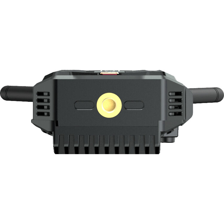 Hollyland Pyro H wireless video transmitter part of Hollyland wireless video system, showing device with antenna and control buttons.