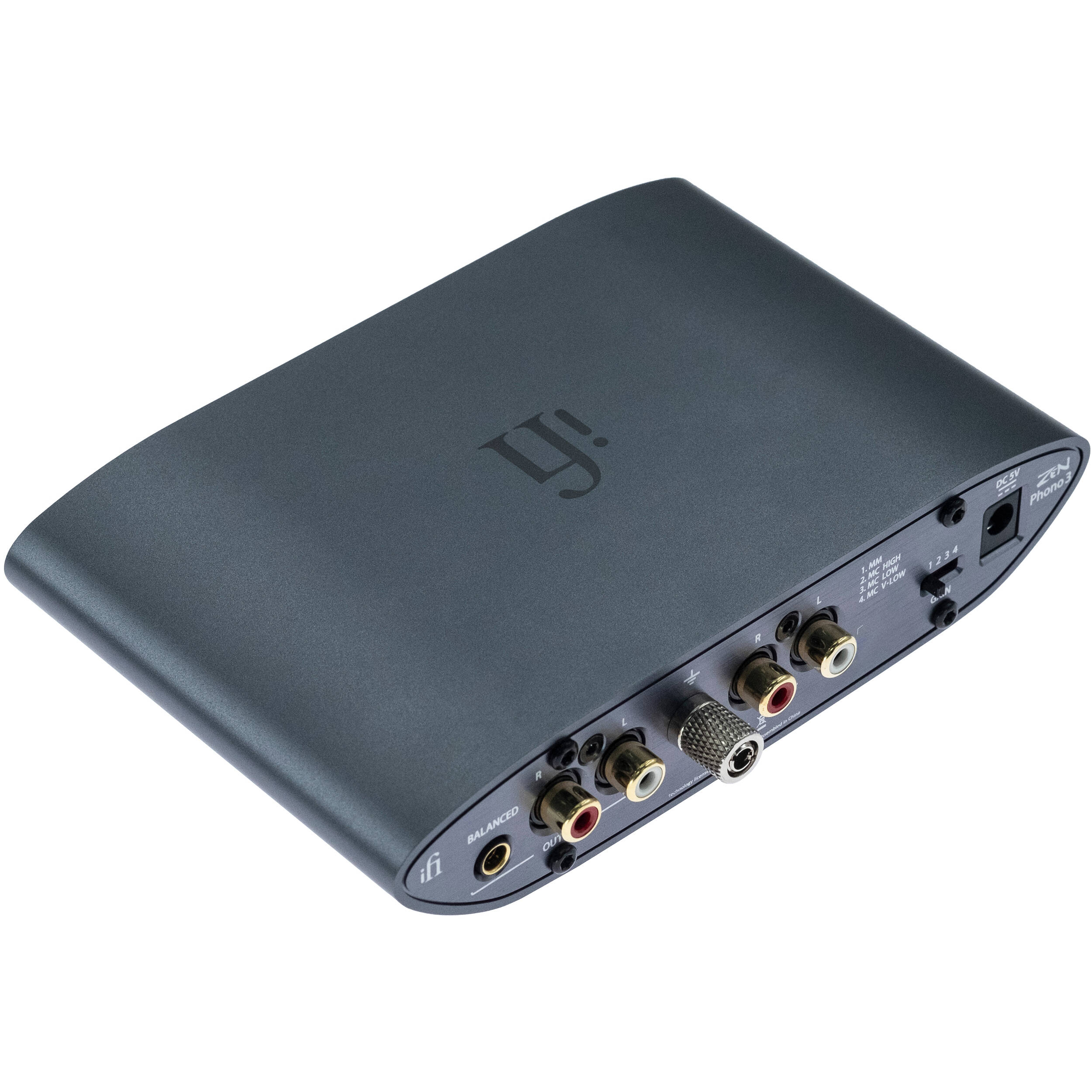 iFi Audio Zen Phono 3 phono preamp with sleek black design and input/output ports for high-quality vinyl record playback.