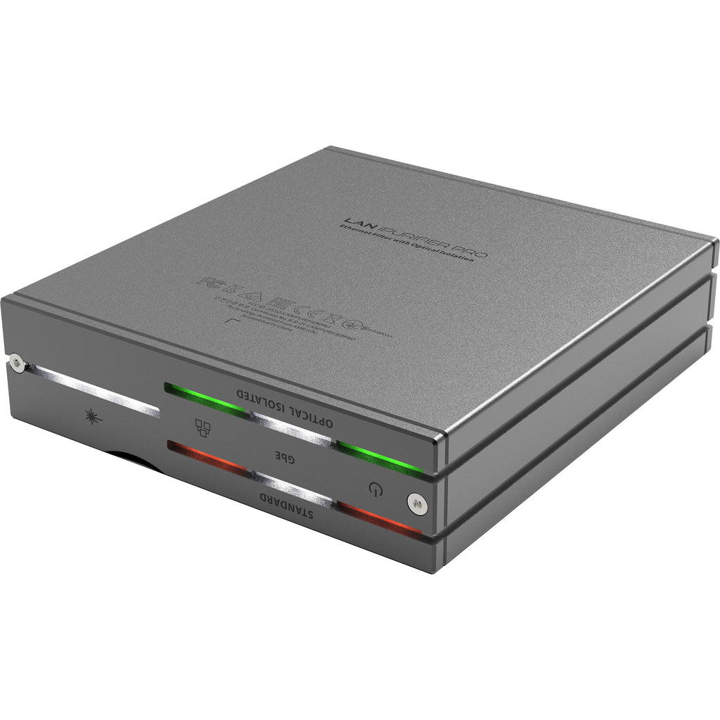 SilentPower LAN iPurifier Pro noise filter and conditioner with sleek design and connection ports visible in the image.