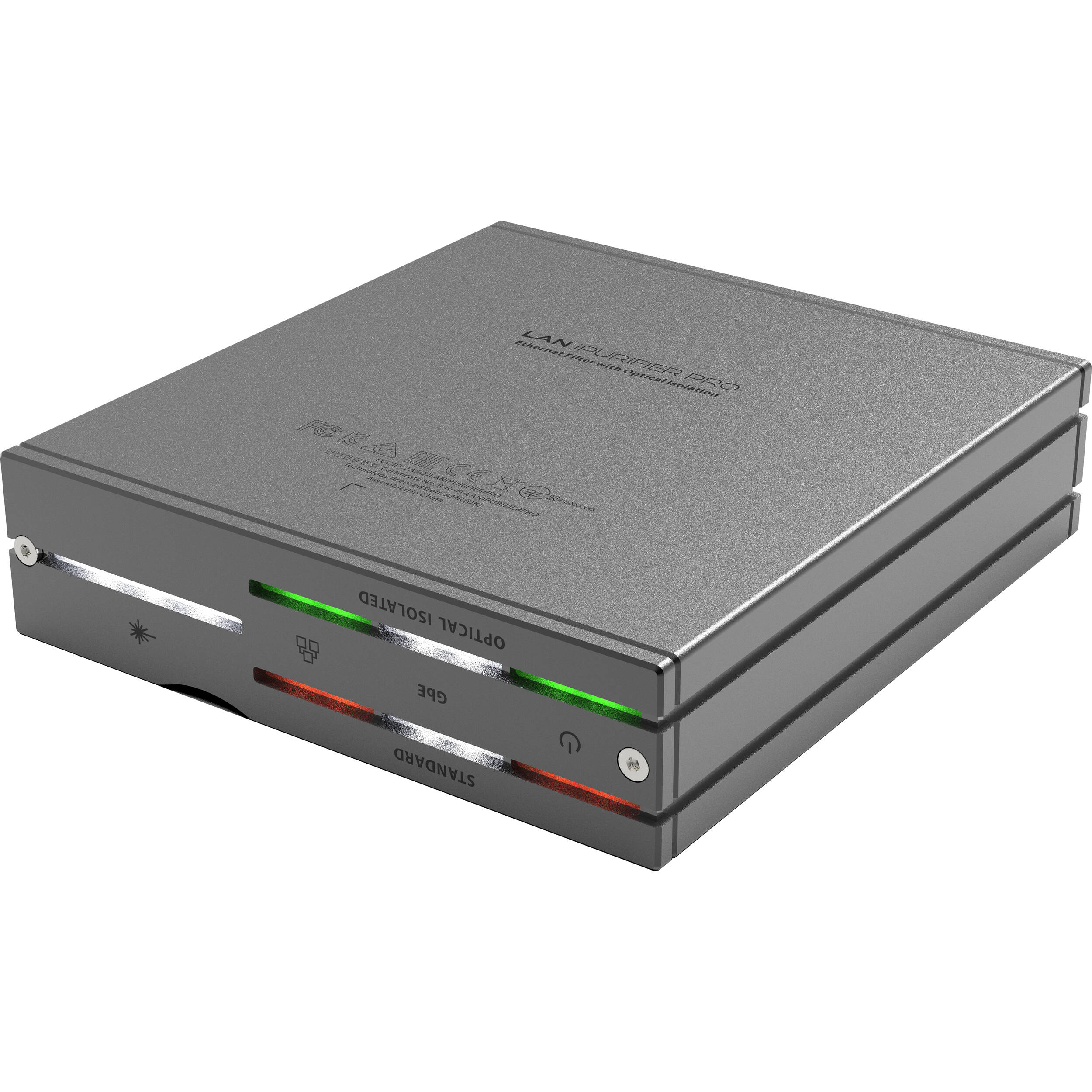 SilentPower LAN iPurifier Pro noise filter and conditioner with sleek design and connection ports visible in the image.
