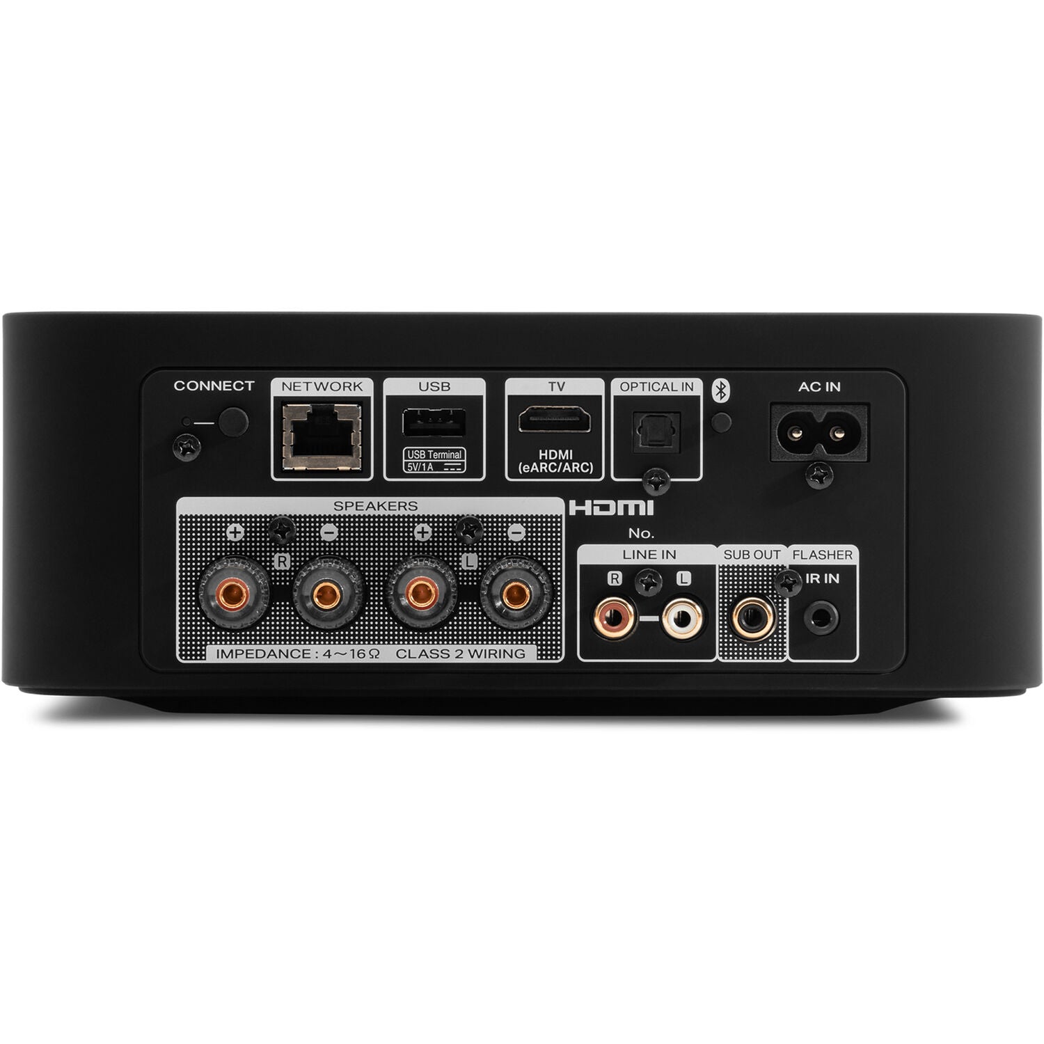 Marantz MODEL M1 music streamer with sleek black design, front display panel, and control buttons on a white background.