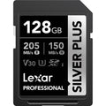 Lexar SDXC Silver Plus 1066X UHS-I U3 memory card with V30 speed class, silver design, and capacity details visible.
