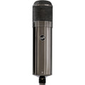 Warm Audio WA-47T condenser microphone with silver finish and vintage-style grille, mounted on a stand against a neutral background.