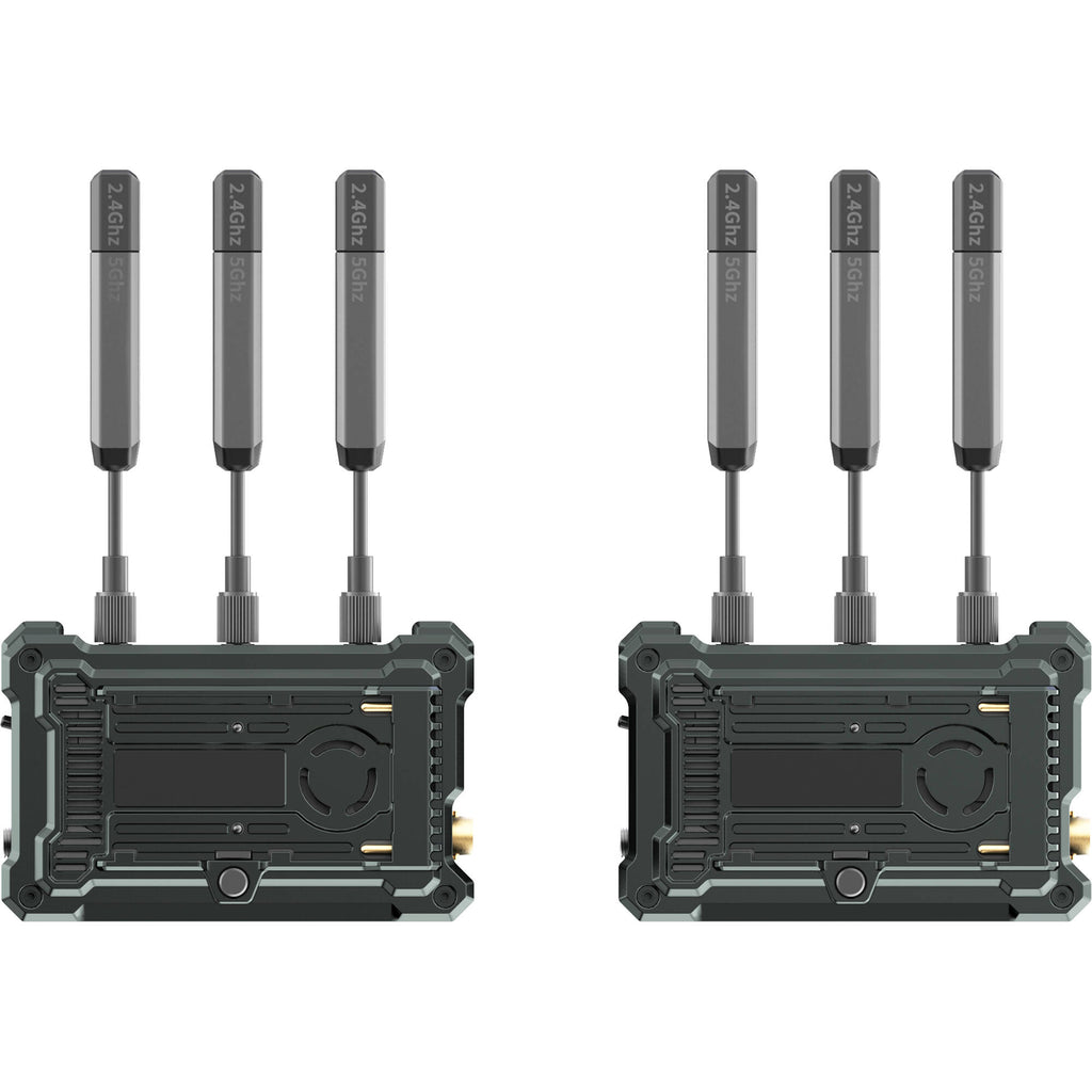 Hollyland Pyro Transmission Kit with video monitors, wireless transmission devices, and control interface for professional video production.