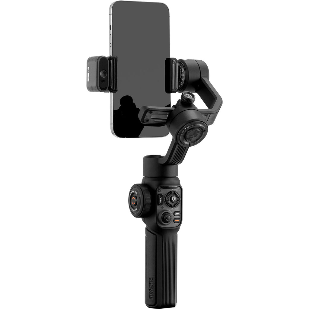 Zhiyun Smooth 5S AI video gimbal stabilizer for smartphones, featuring sleek design and advanced stabilization technology.