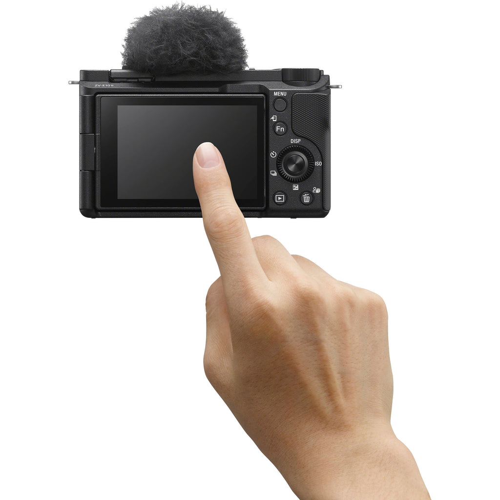 Sony ZV-E10 II mirrorless camera with 16-50mm zoom lens, showcasing its compact design and versatile video camera features.