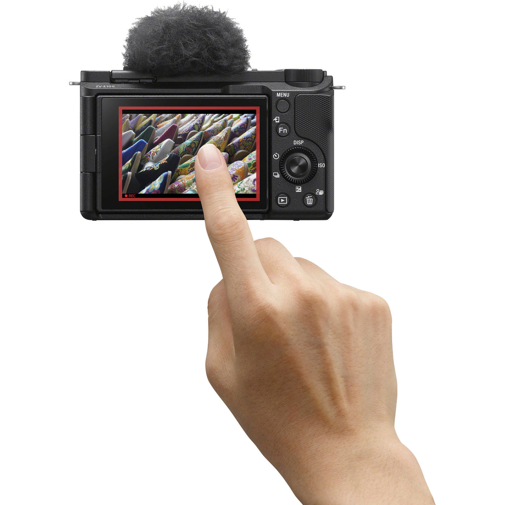 Sony ZV-E10 II mirrorless video camera with 16-50mm zoom lens, compact camera for vlogging and high-quality video recording.