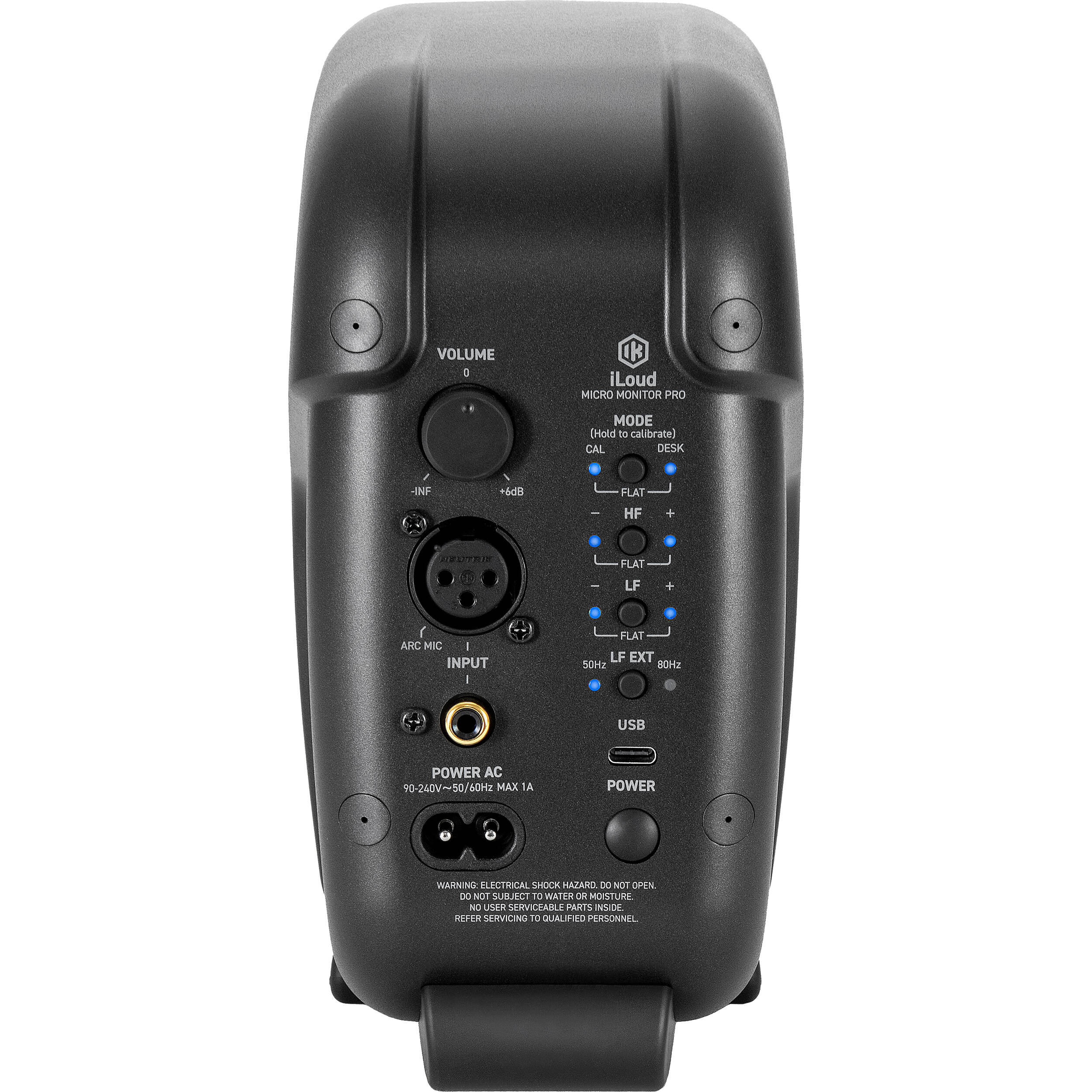 IK Multimedia iLoud Micro Monitor Pro active nearfield monitor with compact design and control knobs for audio monitoring.