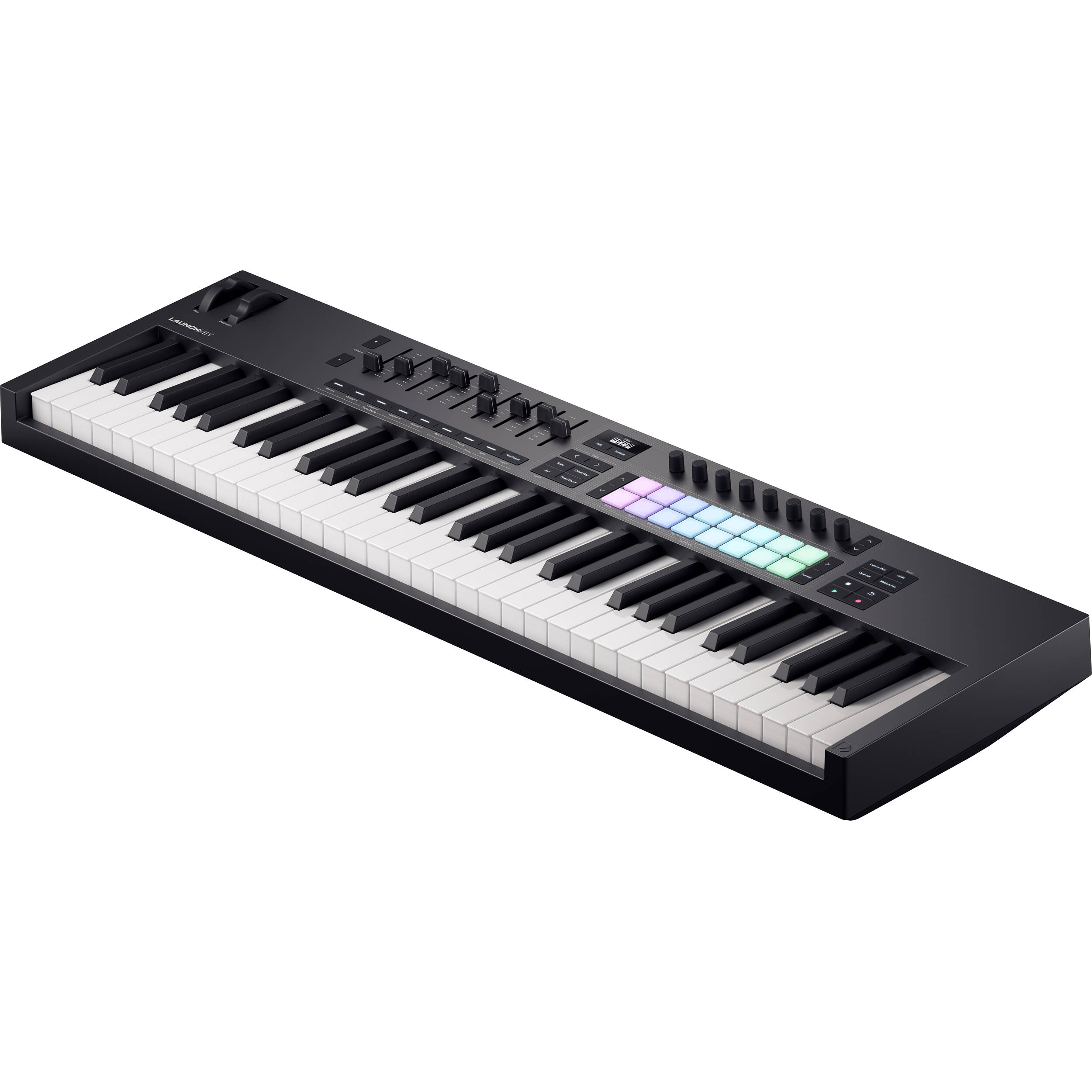 Novation Launchkey 61 MK4 MIDI keyboard with 61 keys, control knobs, and pads, ideal for music production and live performance