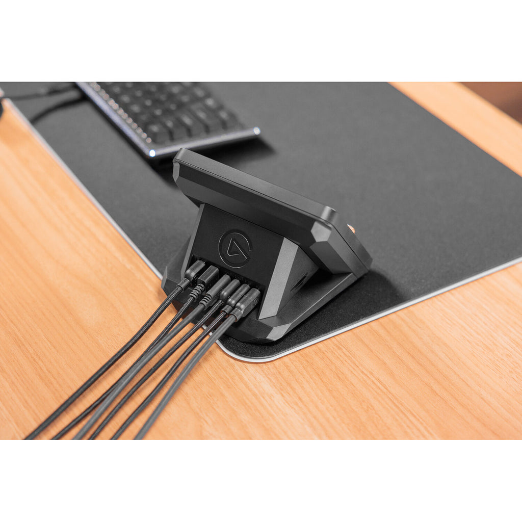 Elgato USB Hub for Stream Deck+ showing multiple USB ports on a sleek black device used for video equipment setup.